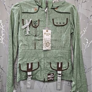 Green Jacket with Brown Accents
